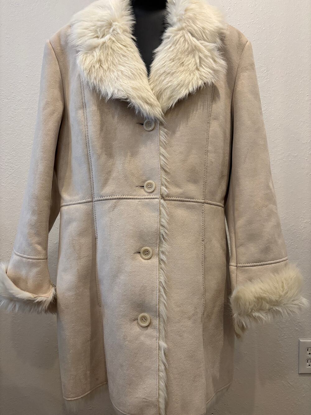 Vintage Y2K Penny Lane Jacket Coat Faux Suede White Fur Womens sz Medium